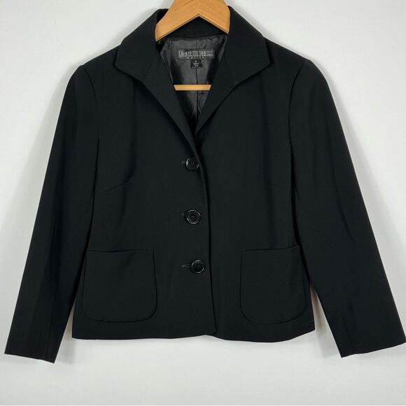 Lafayette 148 New York Women’s Petite Black 3 Button Lined Blazer Size 4 - Picture 1 of 8